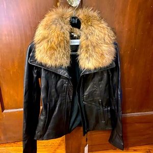 Sandova Leather Jacket with Fur Collar - New with tags